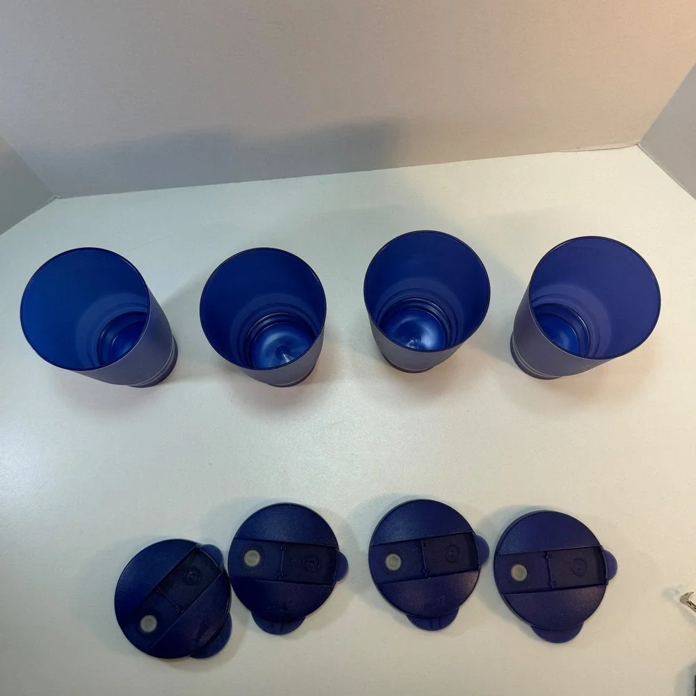 Ziploc Tumbler Set 18oz Cobalt Blue Plastic Travel Cups Spill-Proof Lids 4 Pack